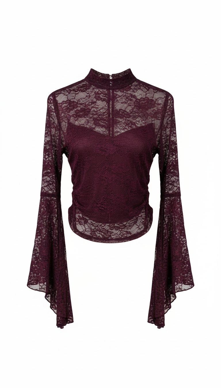 Lace High-Neck Top with Flared Sleeves MS2086