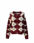 Argyle Knit Cardigan with Gold Buttons JL0213