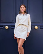 Cream Knit Mini Co-Ord Set with Check Collar – Long Sleeve Casual Chic 5669