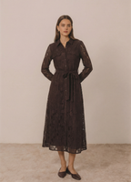 Belted Lace Button Up Midi Dress 5091