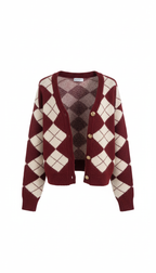 Argyle Knit Cardigan with Gold Buttons JL0213