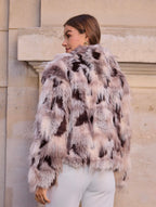 Women’s Faux Fur Jacket in Cream – Warm Winter Coat with Textured Pattern 8812