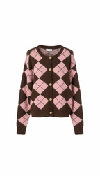 Argyle Knit Cardigan with Gold Buttons JL0213