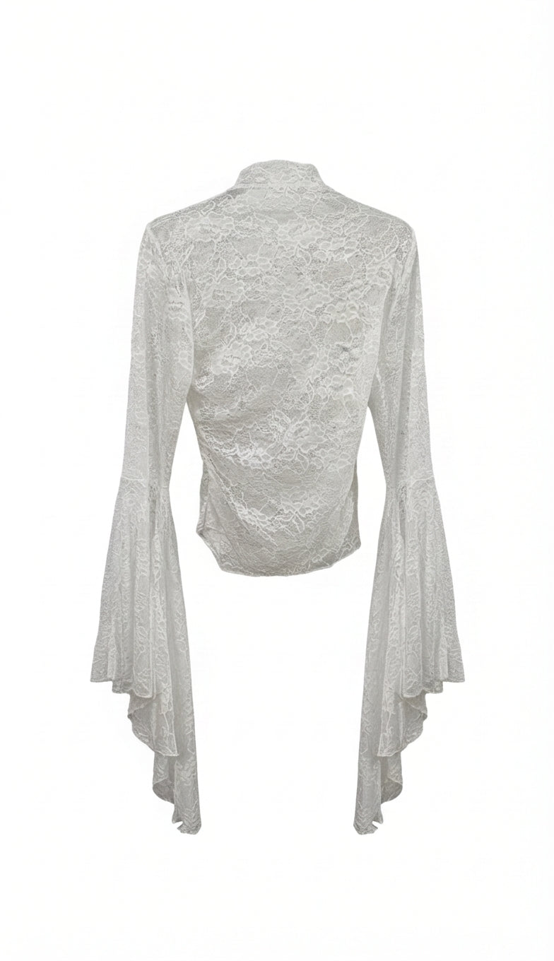 Lace High-Neck Top with Flared Sleeves MS2086