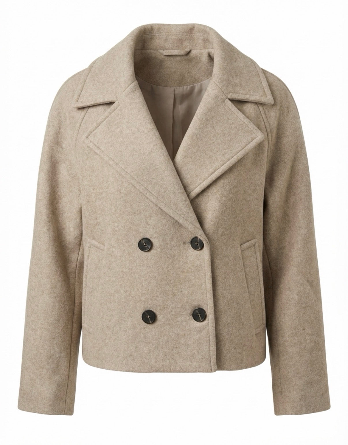 Tailored Cropped Peacoat in Soft Beige Jacket HJ608
