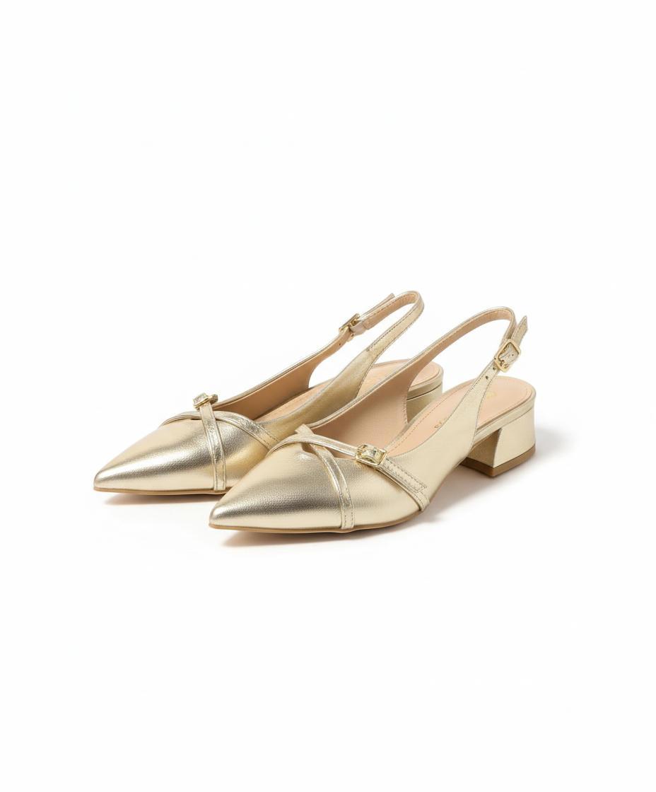 Gold Buckle Slingback Pump Shoes J043