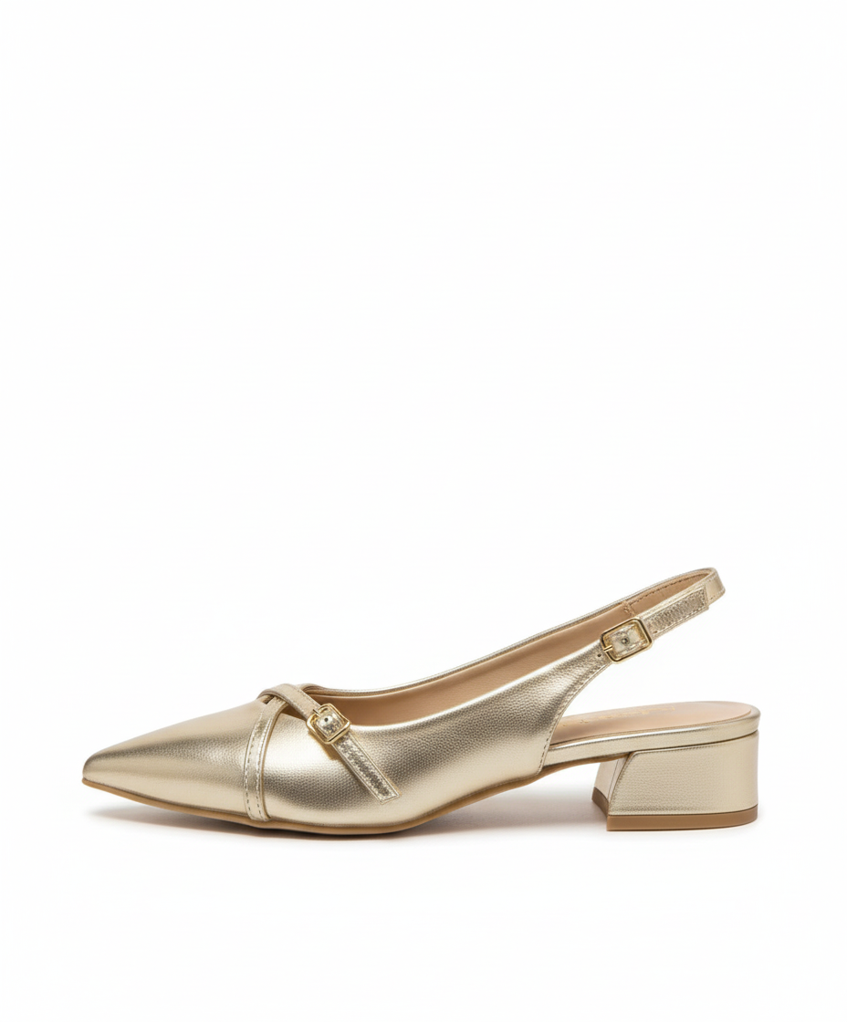 Gold Buckle Slingback Pump Shoes J043