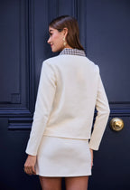 Cream Knit Mini Co-Ord Set with Check Collar – Long Sleeve Casual Chic 5669