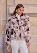 Women’s Faux Fur Jacket in Cream – Warm Winter Coat with Textured Pattern 8812