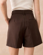 Refined Edge Belted Shorts – Dark Mocha