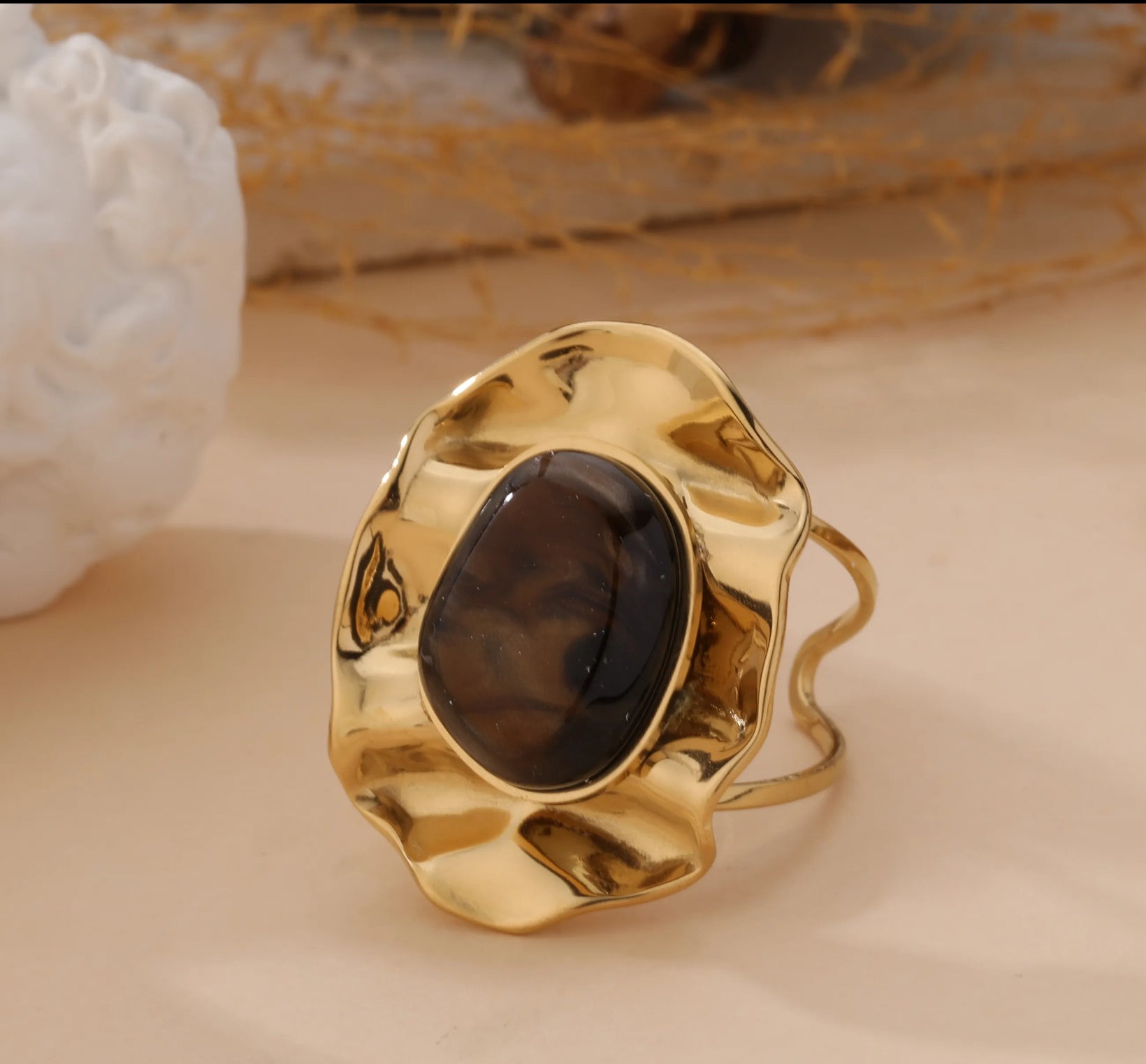 Brown Circular Wave Ring