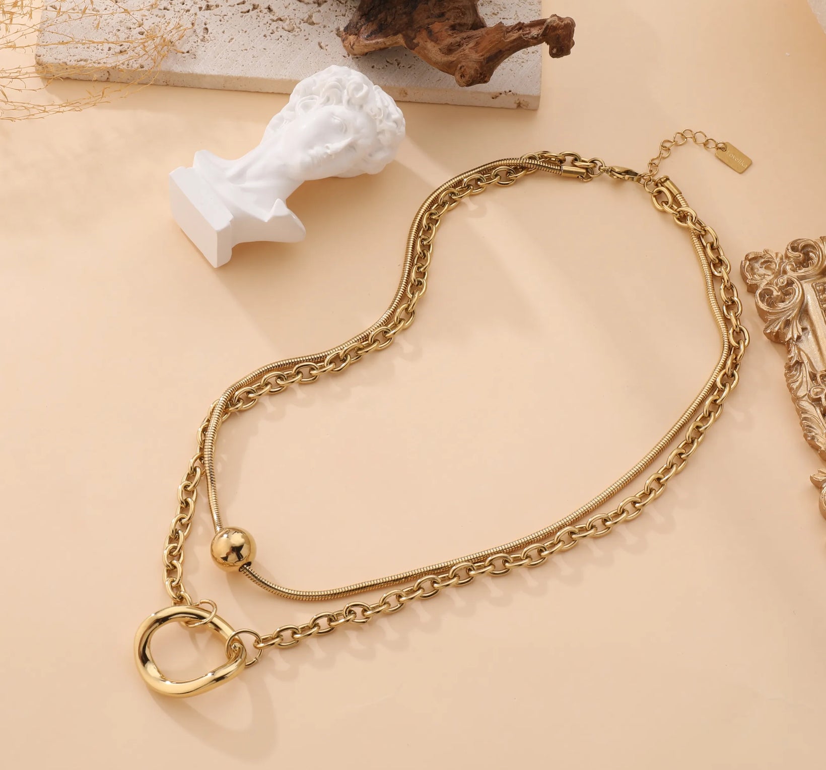 Double Chain Necklace with Ball