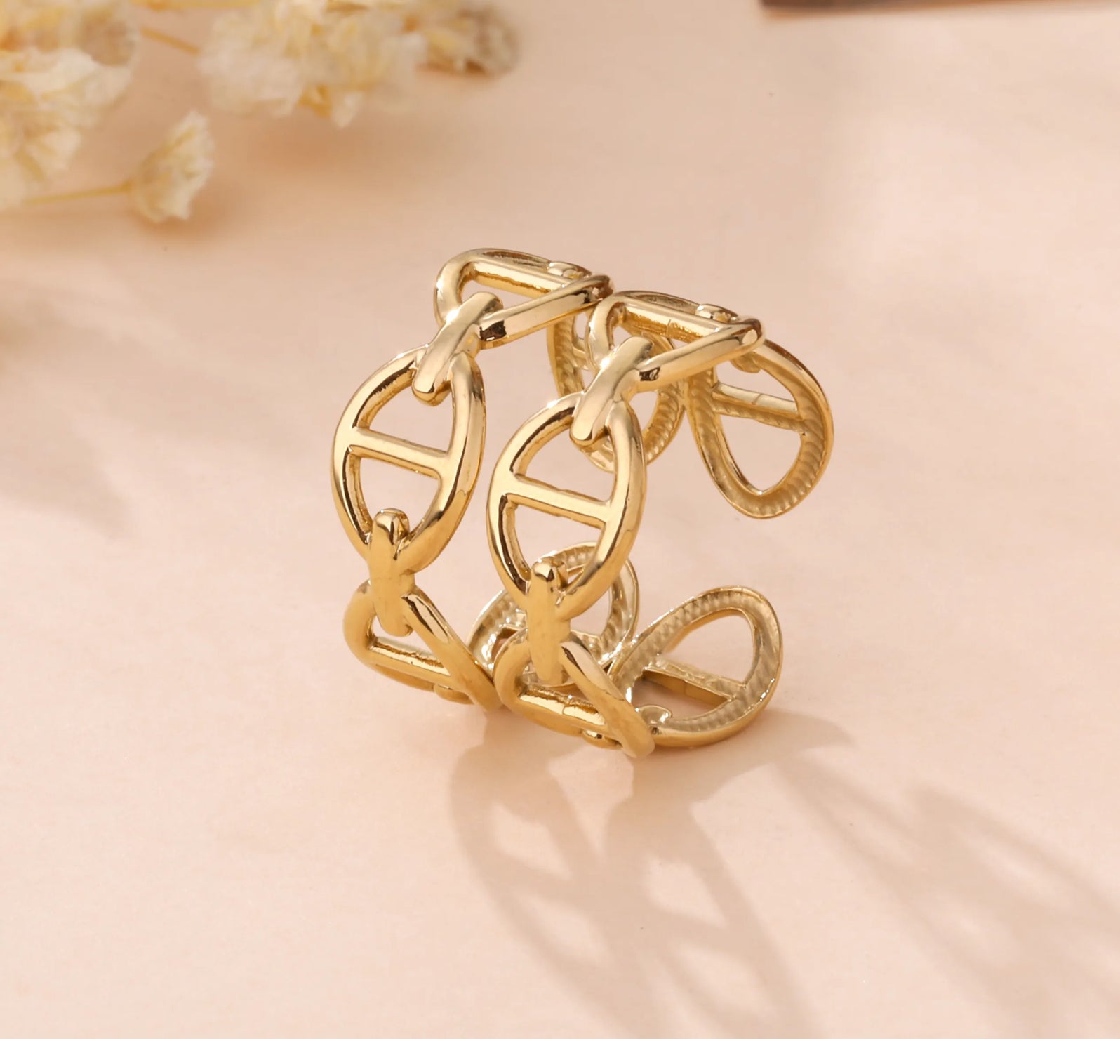 Gold Chain Link Ring | Adjustable Statement Band
