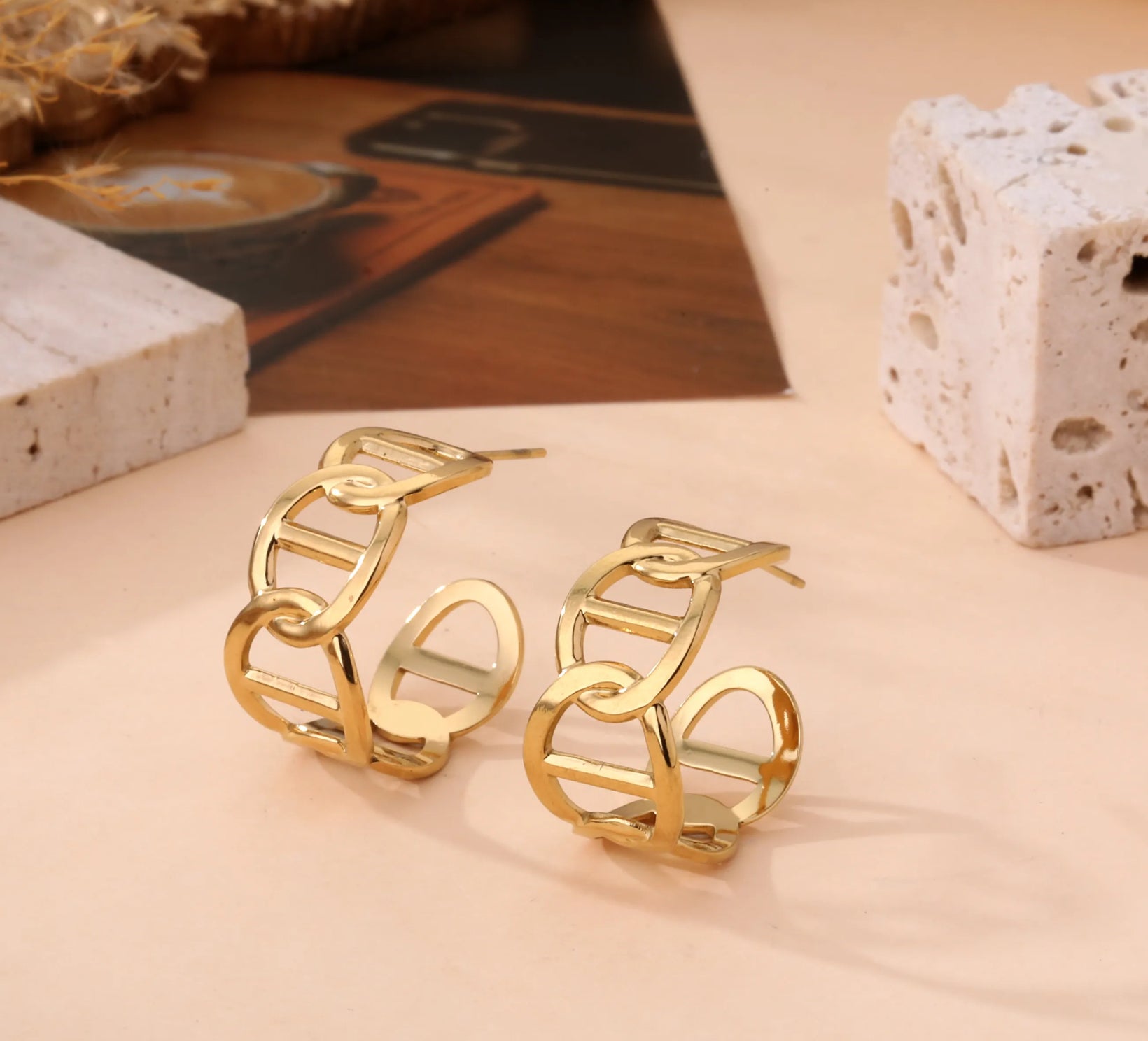 Gold Chain Link Hoop Earrings | Modern Statement Jewelry