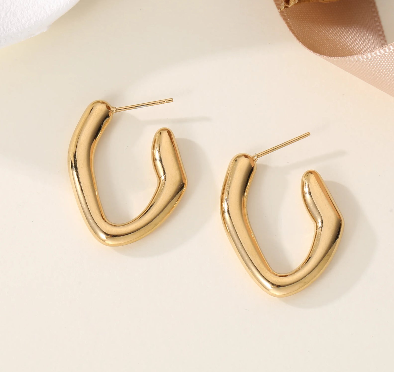 Modern Abstract Gold Hoop Earrings | Minimalist Chunky Statement Jewelry