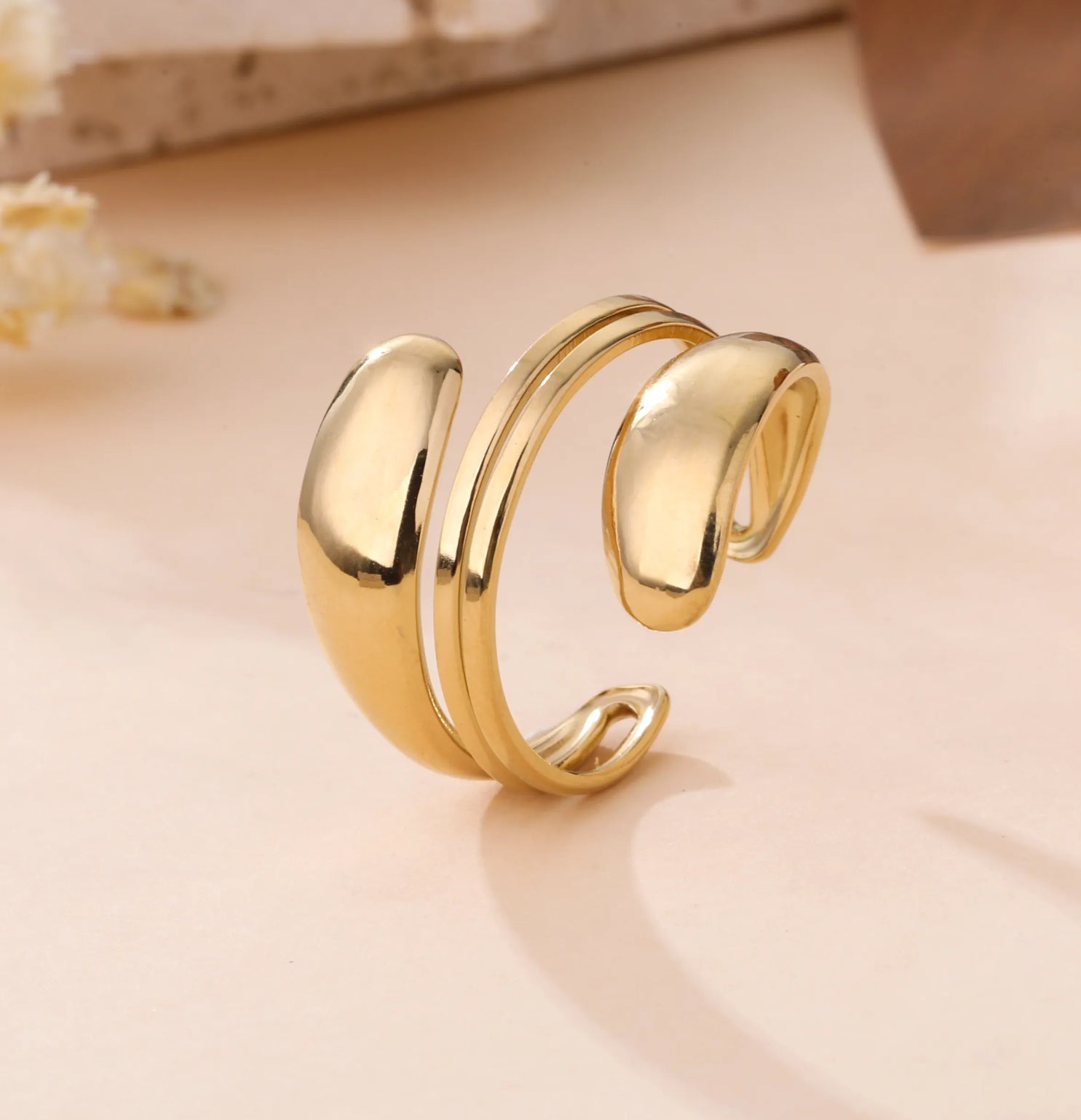 Modern Gold Open Cuff Ring | Adjustable Chunky Statement Jewelry
