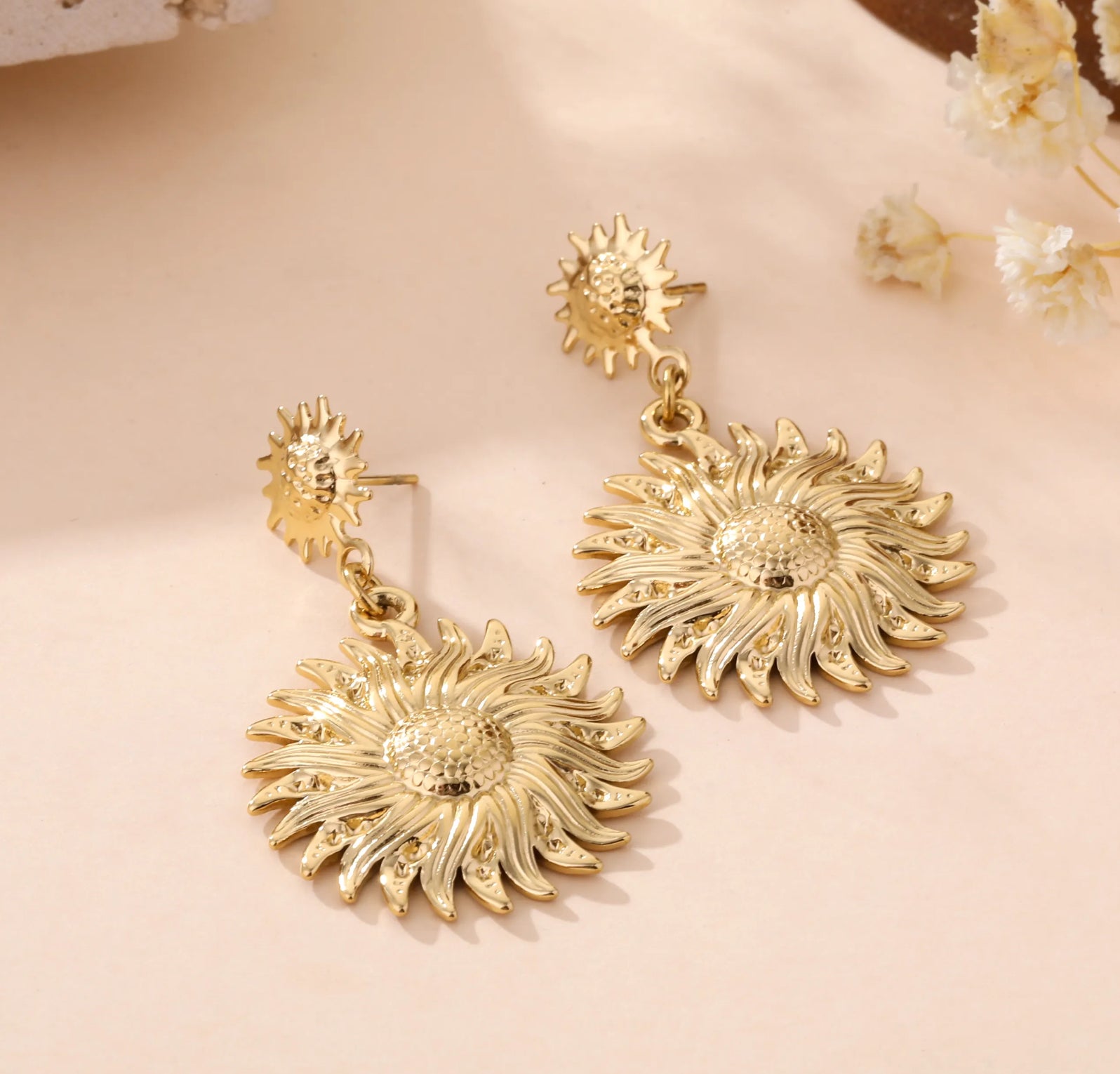 Golden Sunburst Drop Earrings | Radiant Statement Jewelry