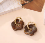 Flower Resin Hoop Earrings in Amber & Mocha | Retro Boho Statement Jewelry