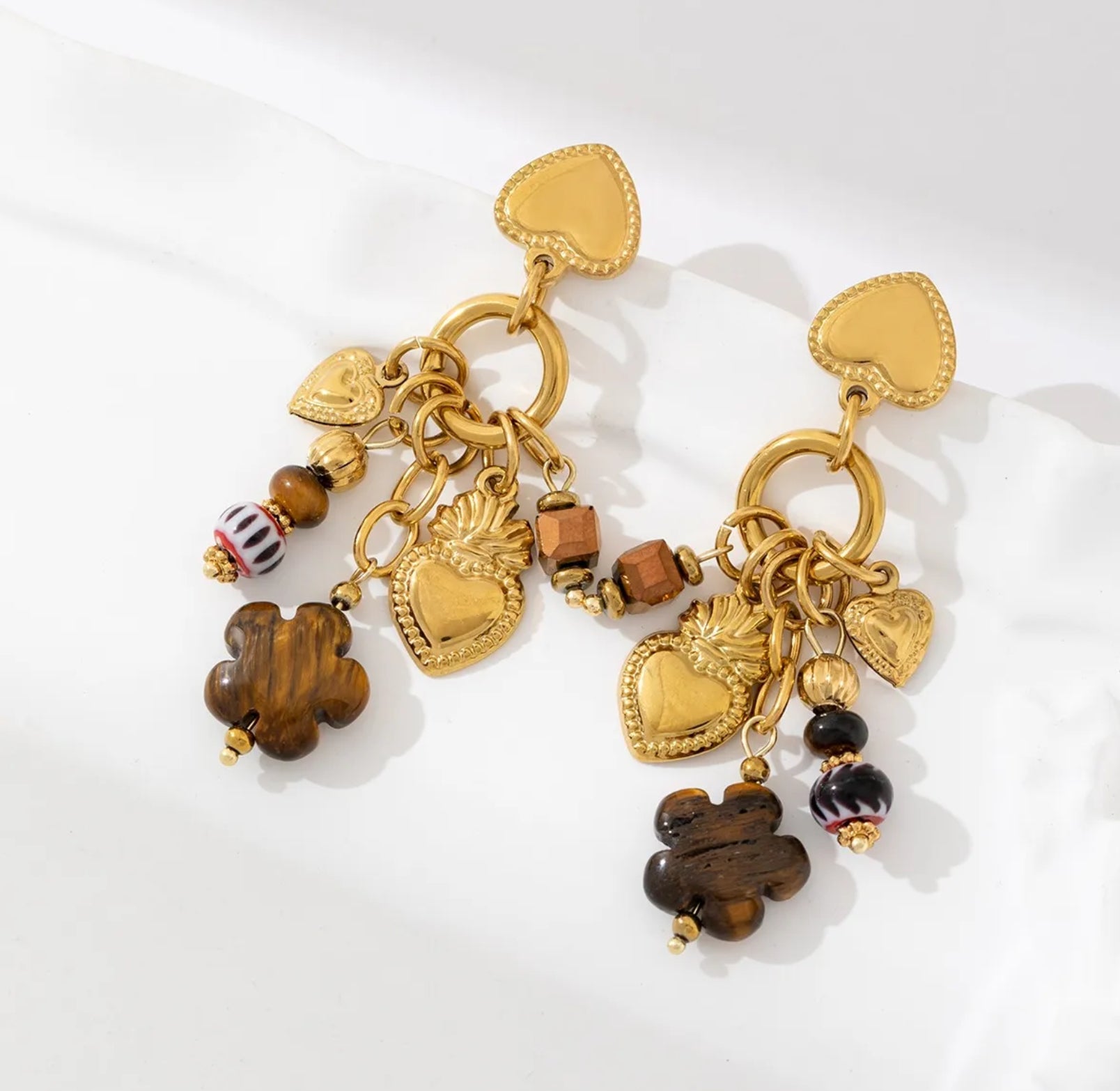 Golden Sacred Heart Charm Earrings | Boho Luxe Statement Dangles