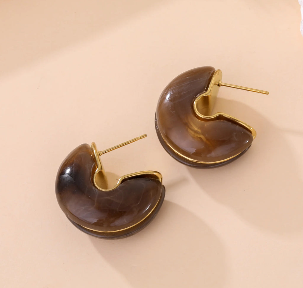 Chunky Resin & Gold Half-Hoop Earrings | Modern Retro Style