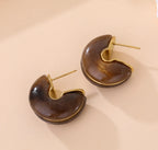 Chunky Resin & Gold Half-Hoop Earrings | Modern Retro Style