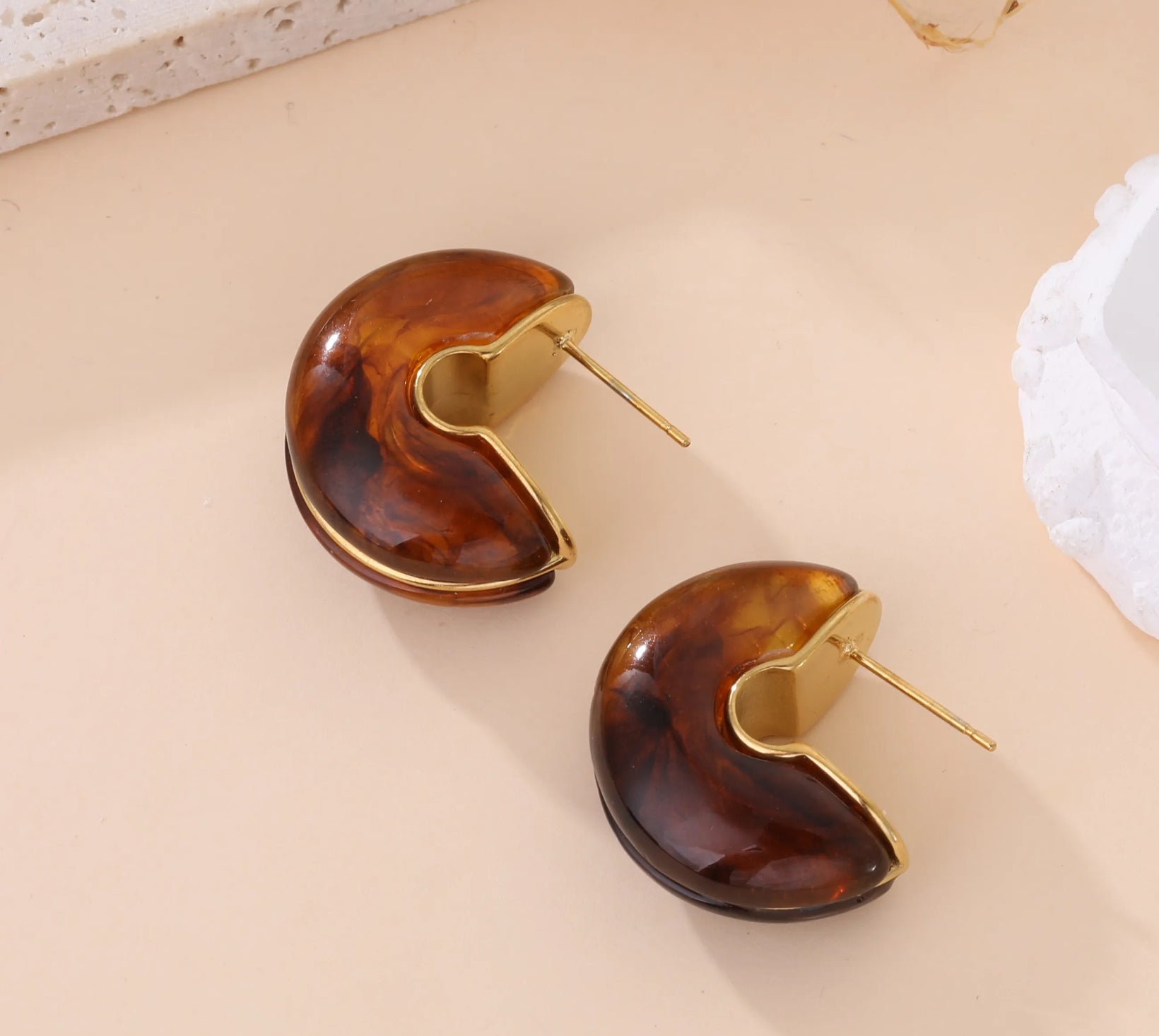 Chunky Resin & Gold Half-Hoop Earrings | Modern Retro Style