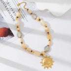 Golden Sun Pendant Beaded Necklace | Boho Luxe Statement Piece