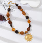 Golden Sun Pendant Beaded Necklace | Boho Luxe Statement Piece