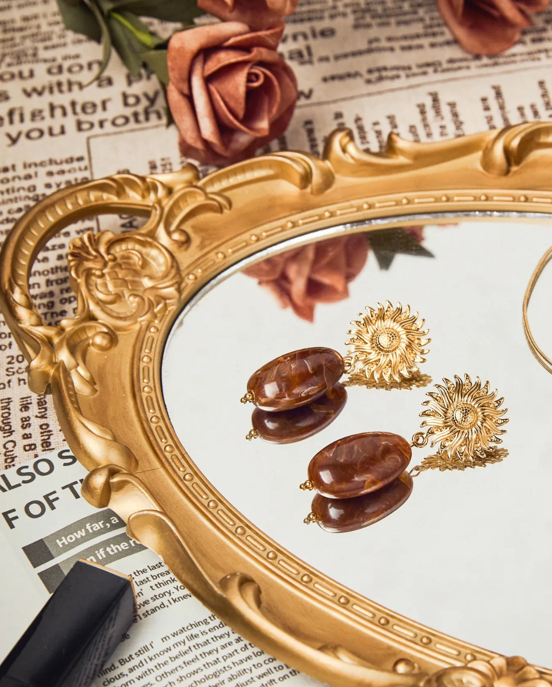 Golden Sunburst Gemstone Drop Earrings | Radiant Boho Chic