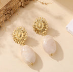 Golden Sunburst Gemstone Drop Earrings | Radiant Boho Chic