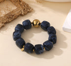 Chunky Gemstone Bead Bracelet | Bold Elegance in Navy & Amber