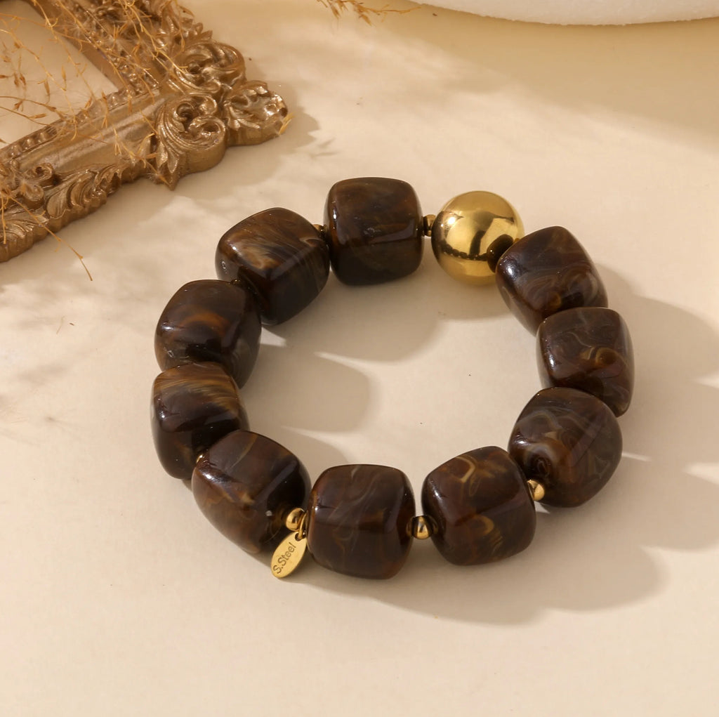 Chunky Gemstone Bead Bracelet | Bold Elegance in Navy & Amber