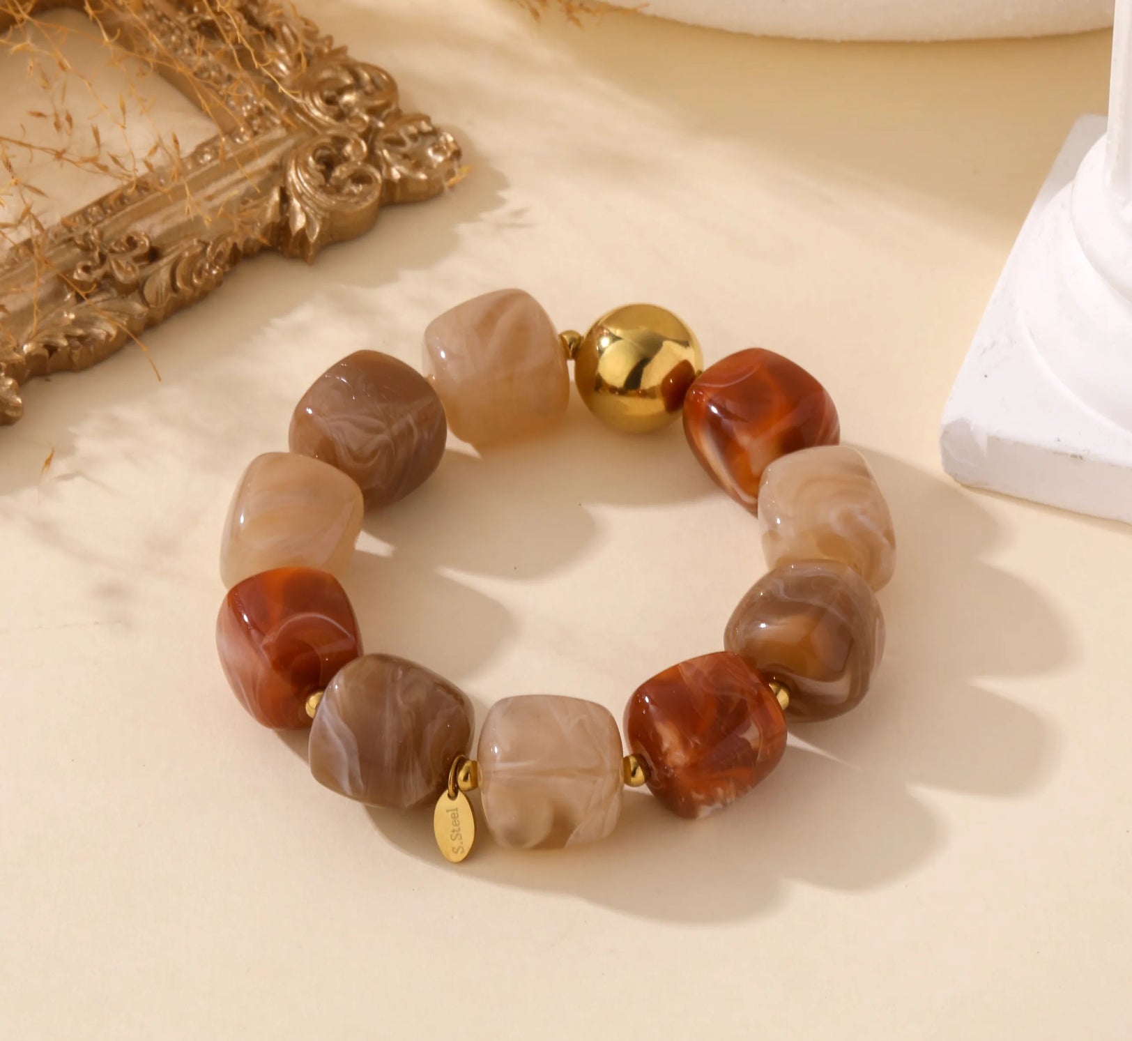 Caramel Swirl Gemstone Bracelet | Chic Earth-Tone Statement