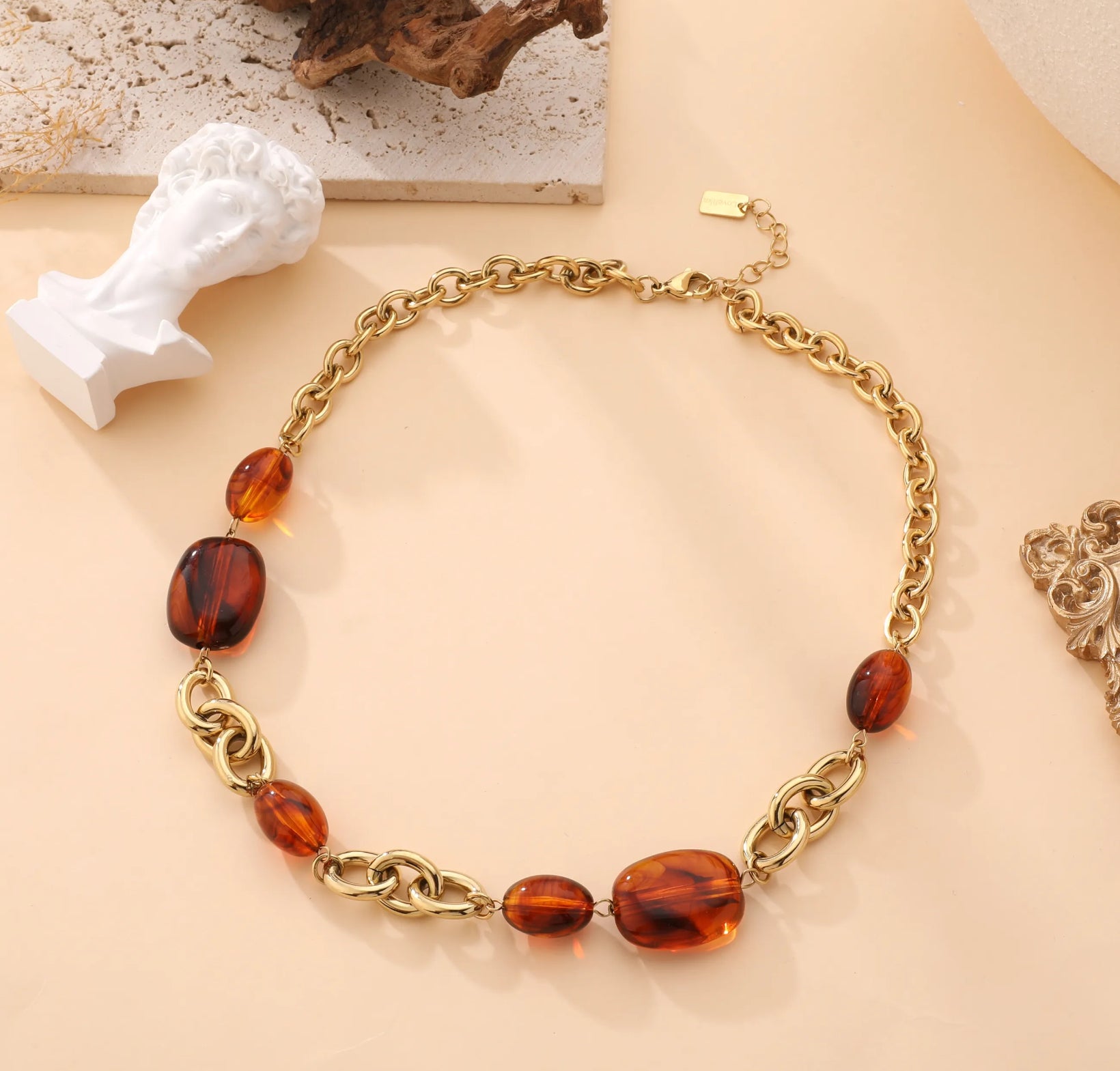 Golden Amber Chain Necklace | Vintage Luxe Statement