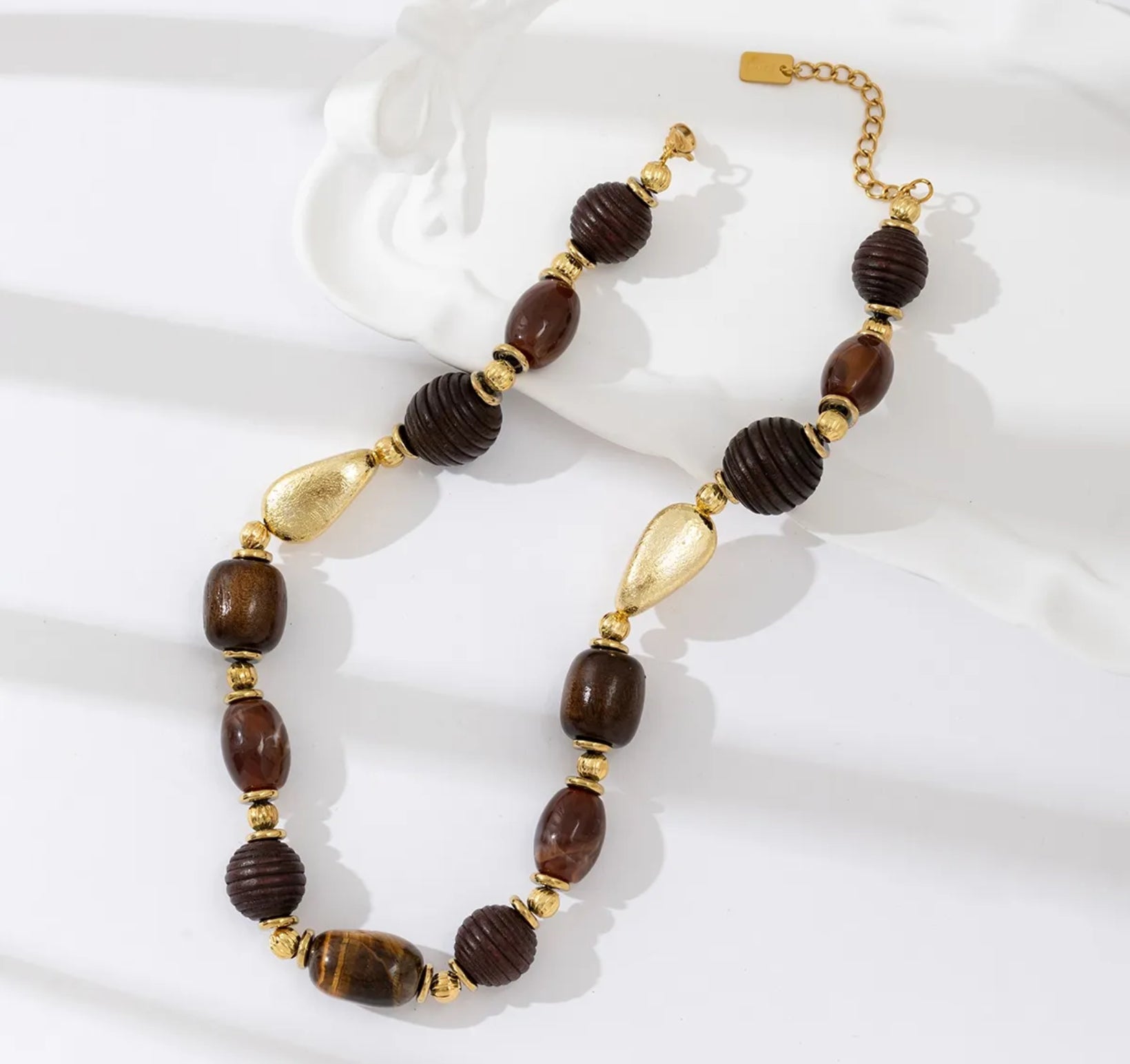 Golden Ebony Beaded Necklace | Earthy Luxe Statement