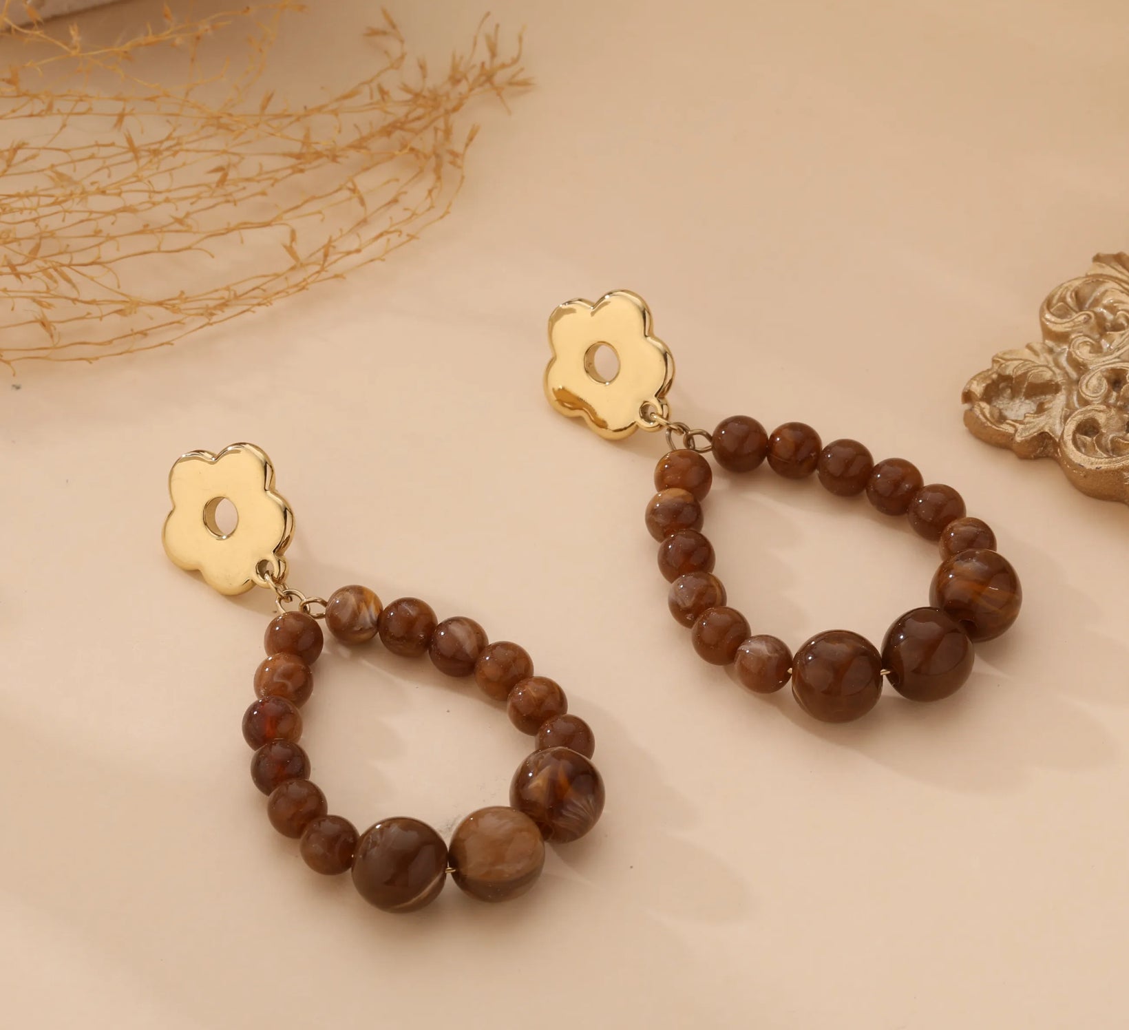 Golden Bloom Beaded Earrings | Earthy Chic Statement