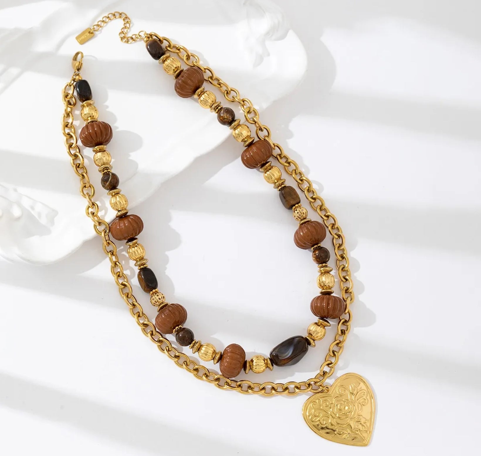 Golden Heart Layered Necklace | Vintage Charm Statement