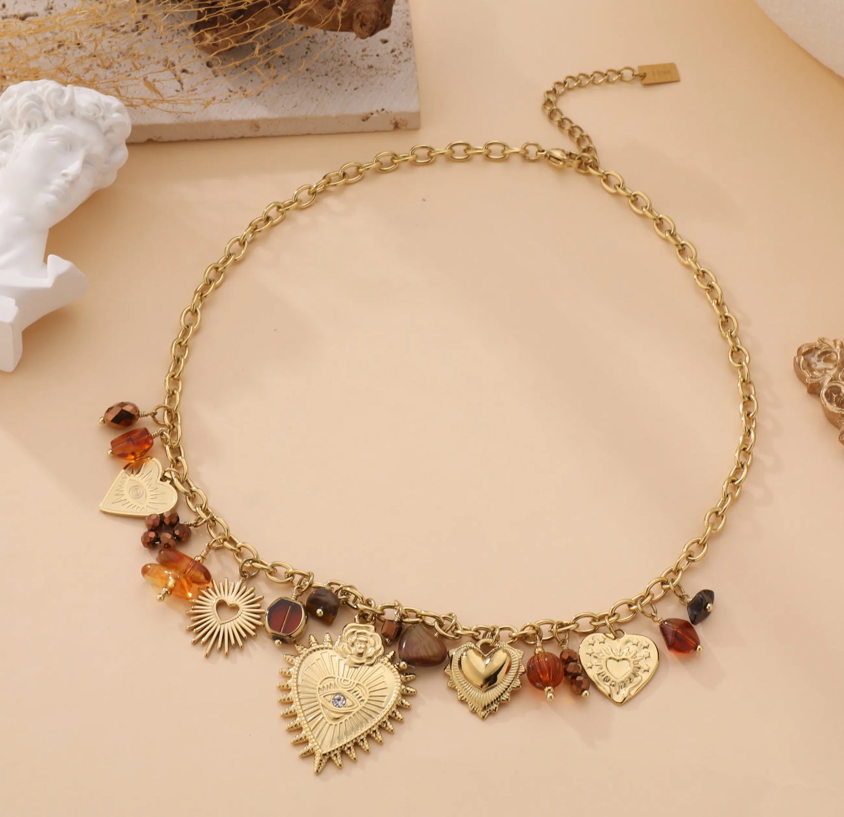 Golden Heart Charm Necklace | Bohemian Romance Statement