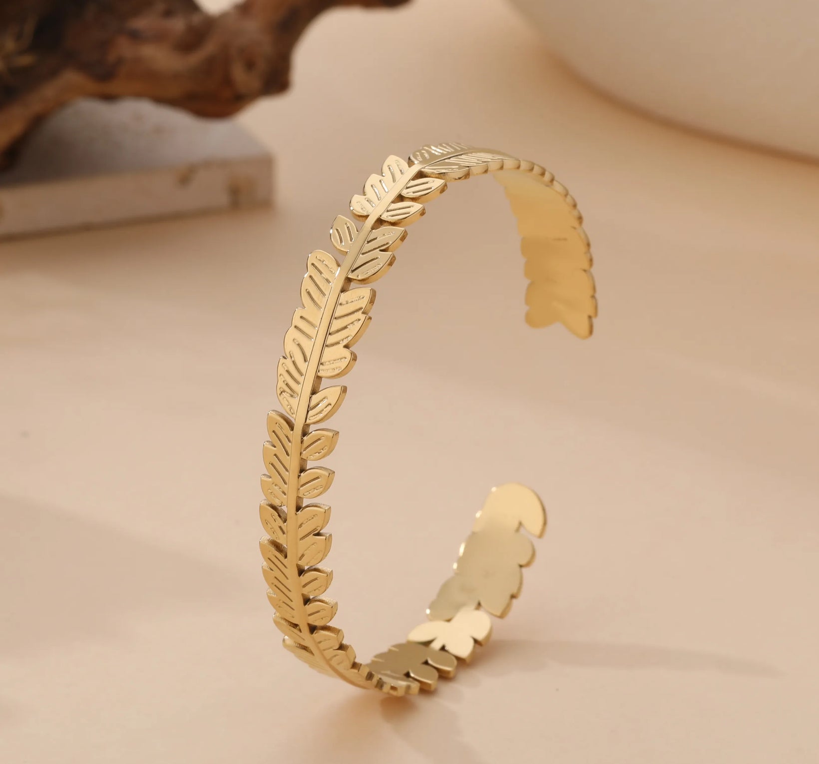 Golden Leaf Cuff Bracelet | Nature-Inspired Elegant Bangle