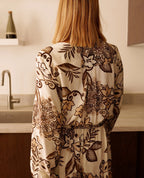 Beige Floral Wrap Maxi Dress | Elegant Long Sleeve Boho Style