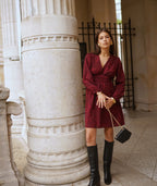 Burgundy Wrap Mini Dress | Elegant Fall Statement Piece