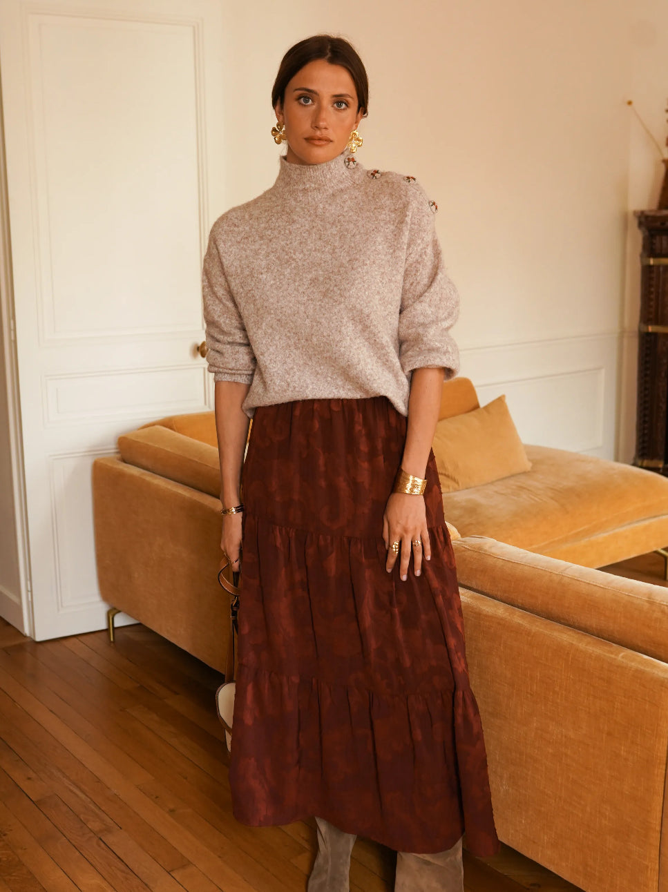 Rust Jacquard Maxi Skirt | Effortless Autumn Chic