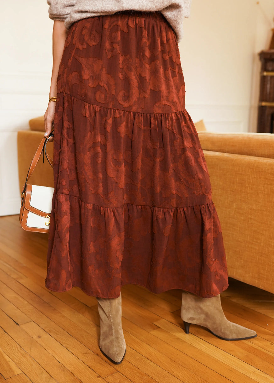 Rust Jacquard Maxi Skirt | Effortless Autumn Chic