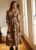 Brown Animal Print Wrap Dress | Bold & Elegant Statement Piece