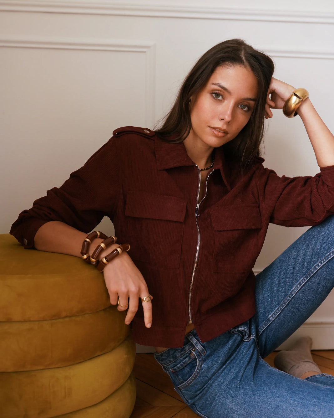 Brown Zip-Up Corduroy Jacket | Chic Utility Style