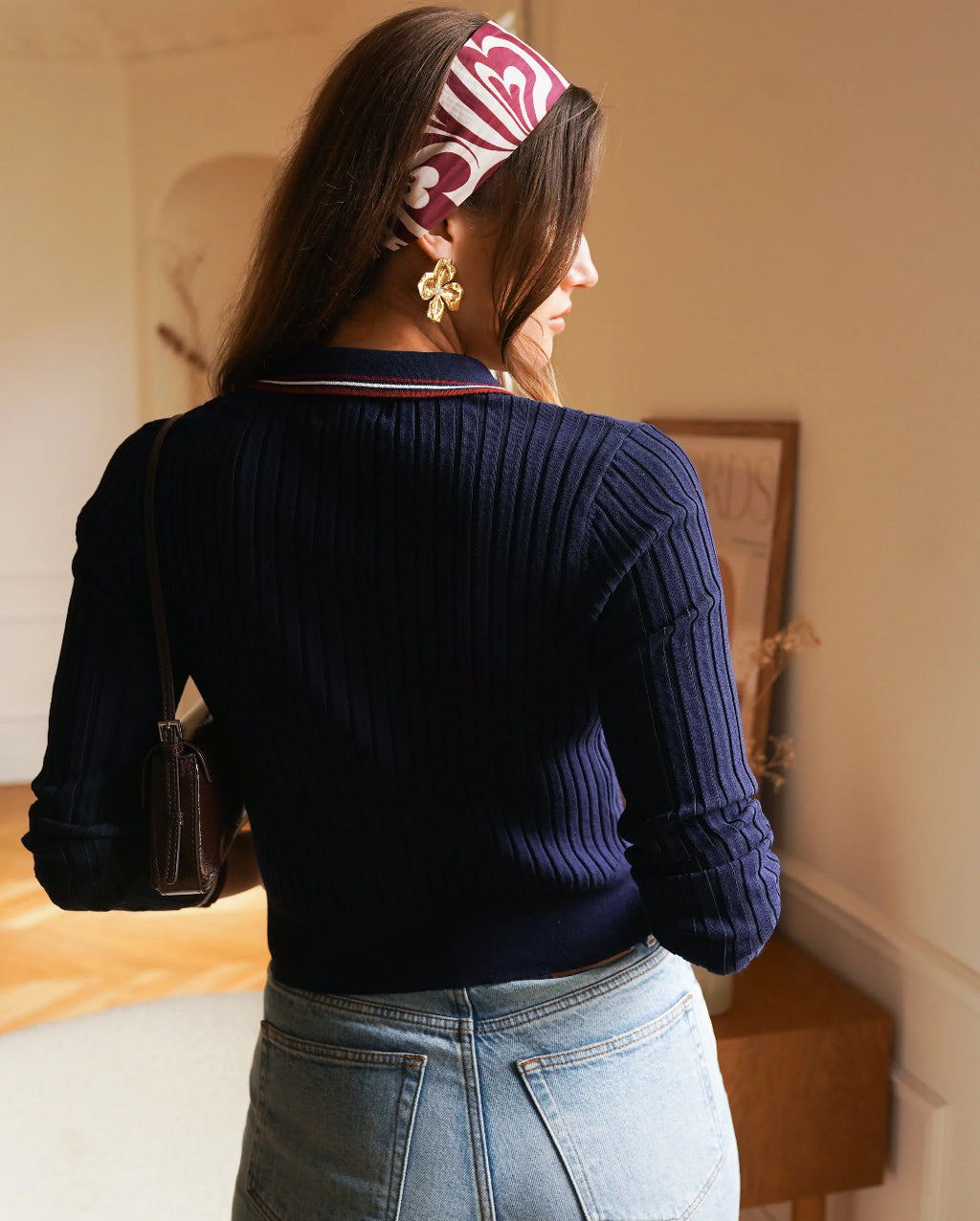 Navy Ribbed Knit Polo Sweater | Sporty Chic Essential