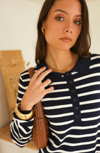 Navy and White Striped Knit Dress | Effortless Parisian Style