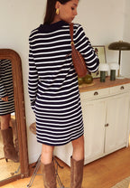 Navy and White Striped Knit Dress | Effortless Parisian Style