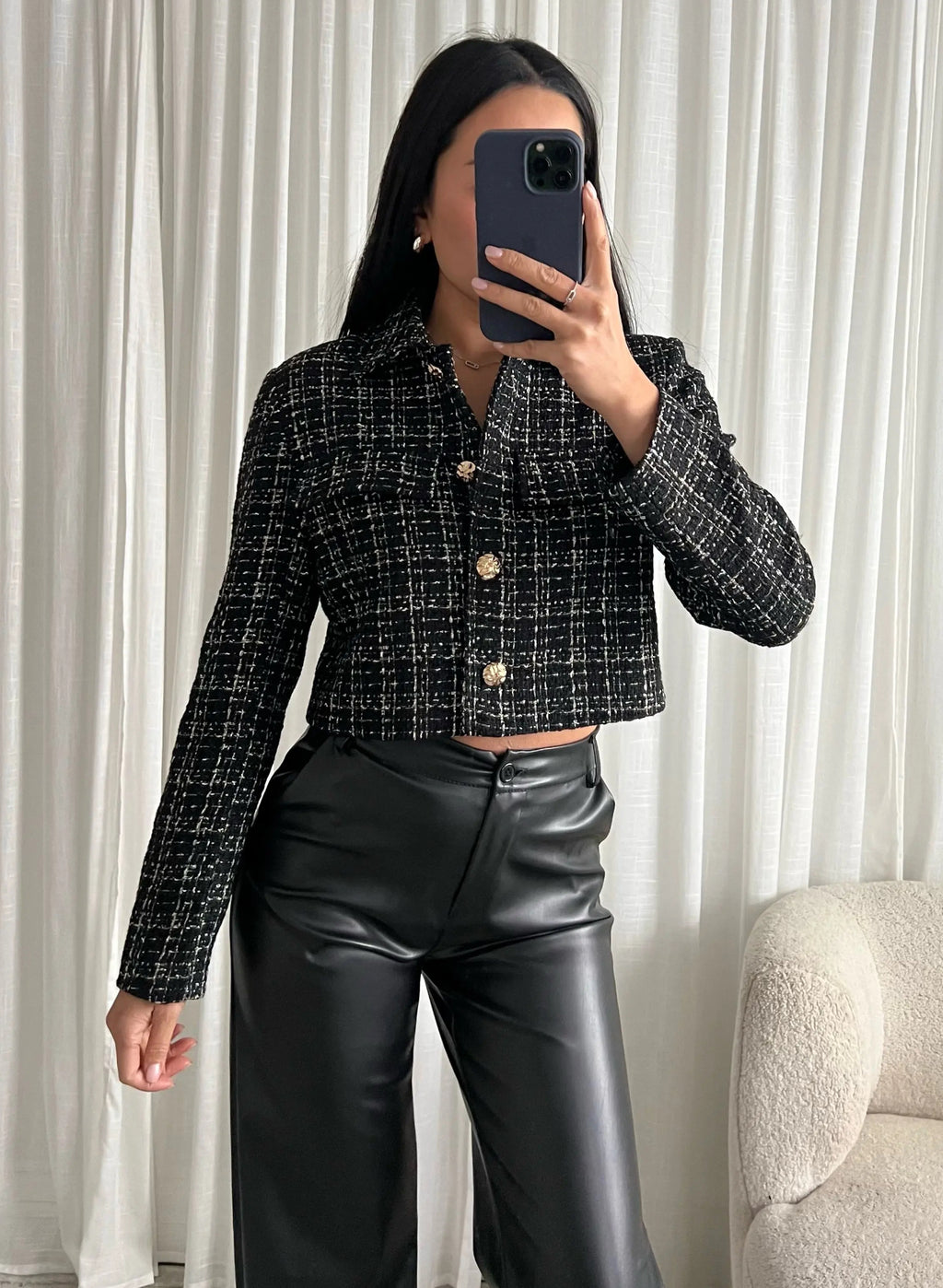 Cropped Tweed Jacket in Black