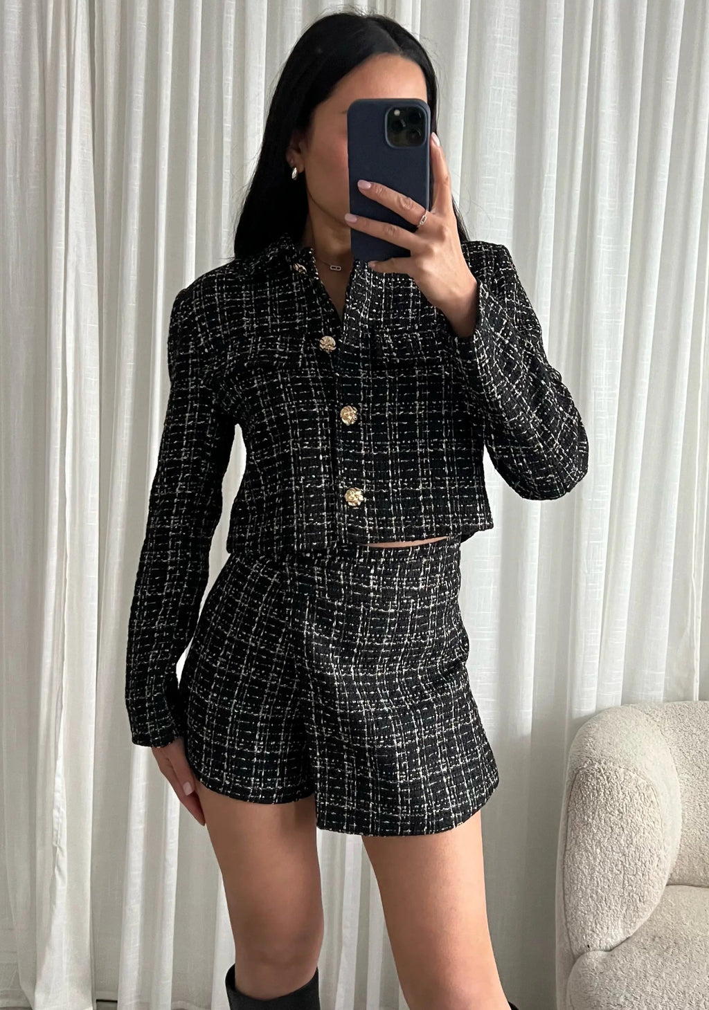 Cropped Tweed Jacket in Black